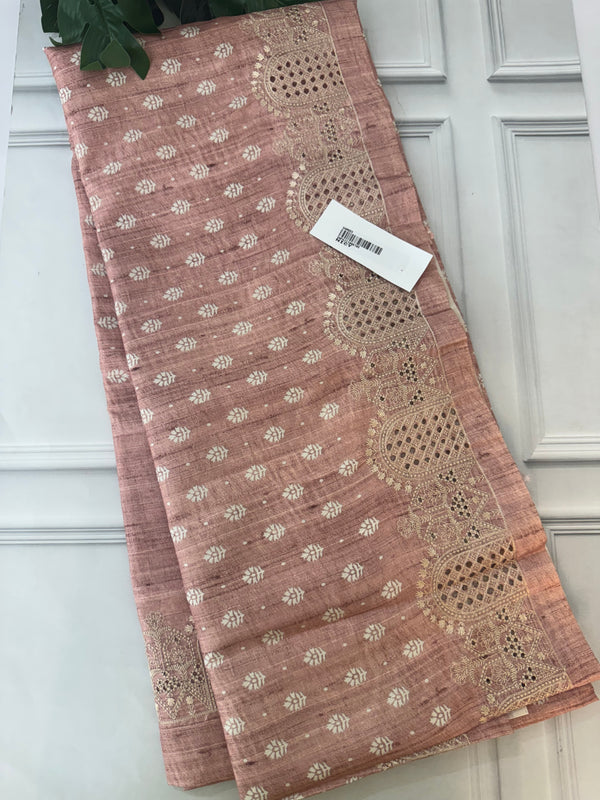 Cutwork blended tussar saree SNFNICY PastelPeach