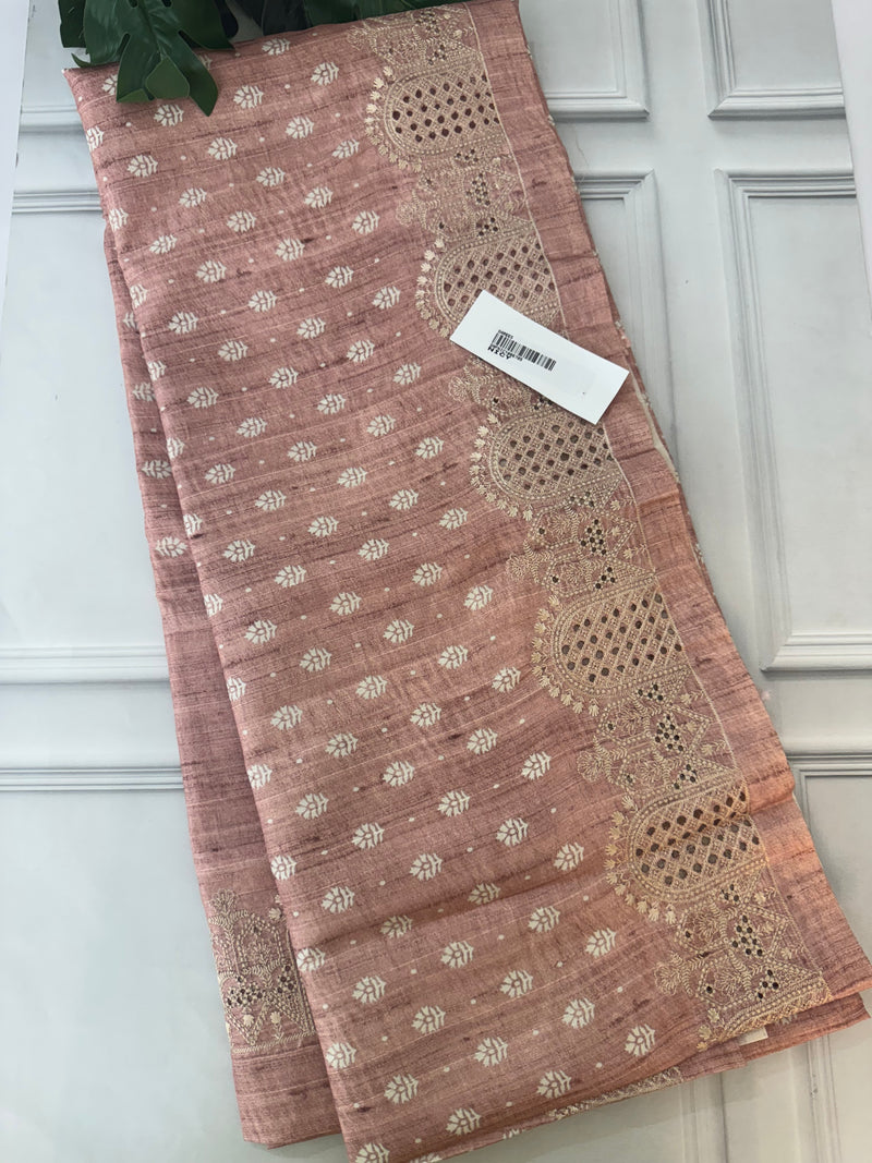 Cutwork blended tussar saree SNFNICY PastelPeach