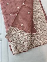 Embroidered Crepe semi tussar silk saree- MS14330 DuskyPeach