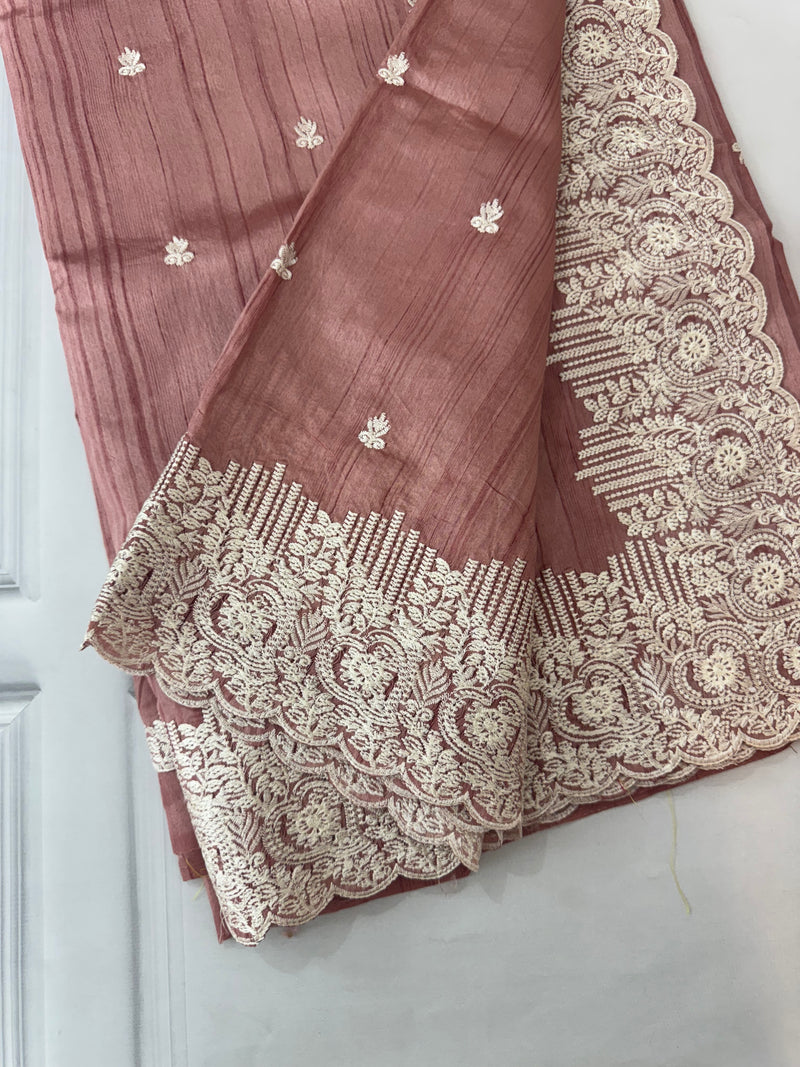 Embroidered Crepe semi tussar silk saree- MS14330 DuskyPeach