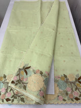 Chanderi cotton saree with embroidery borders - MSH4545 PistaGreen