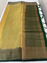 Jute silk sarees with contrast pallu & blouse MJL396 - Chiku to DarkGreen