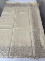 Crushed Matka Blended Tussar silk saree with cutwork borders MS4890 Cream