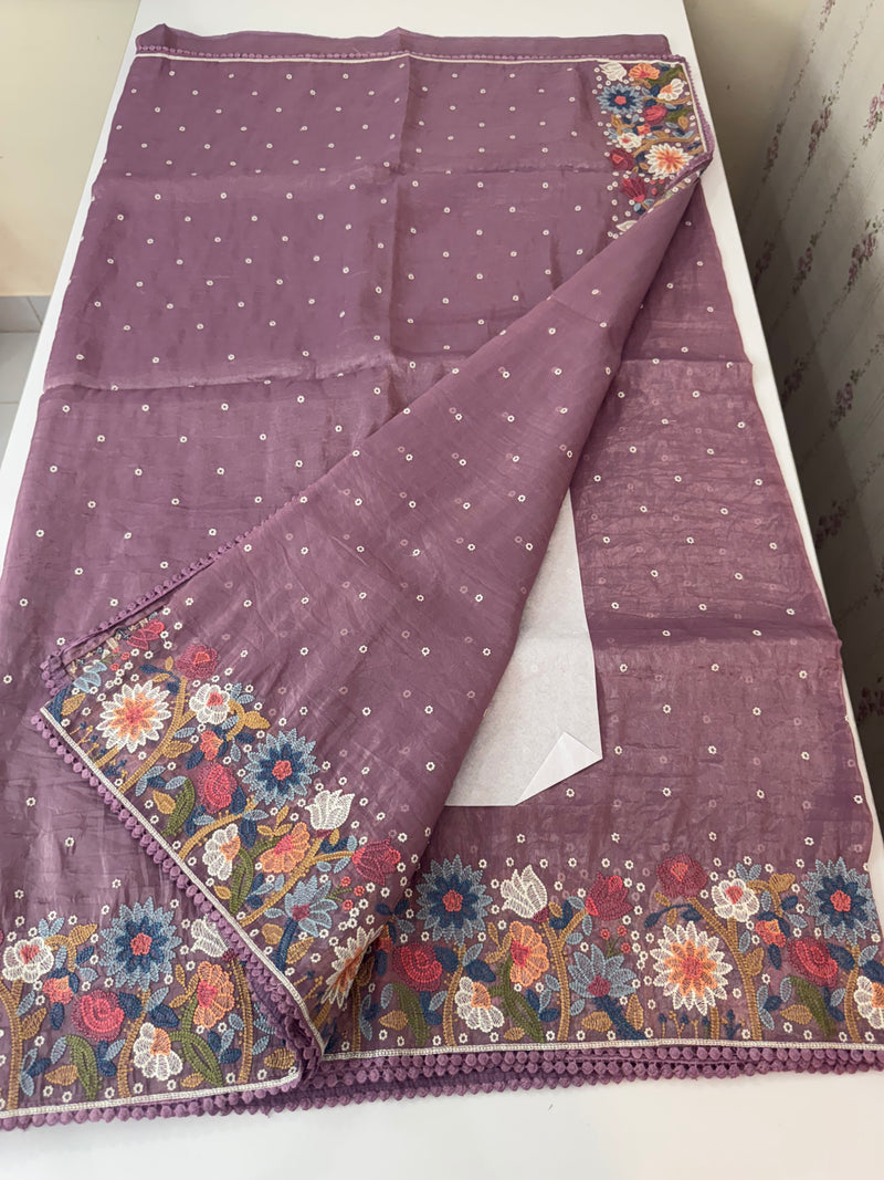 Crush Organza embroidery saree MS9741- DuskyWine