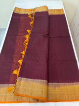 Semi Jute silk sarees with contrast pallu & blouse MJL391 - Wine to Mustard