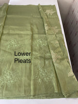 Soft Crush Organza Applique work saree with tissue applique work MS14978 Green