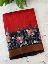 Checks Semi tussar saree with hand painting MS3432