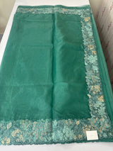 Soft Organza saree with cutwork tissue applique borders - MCW765
