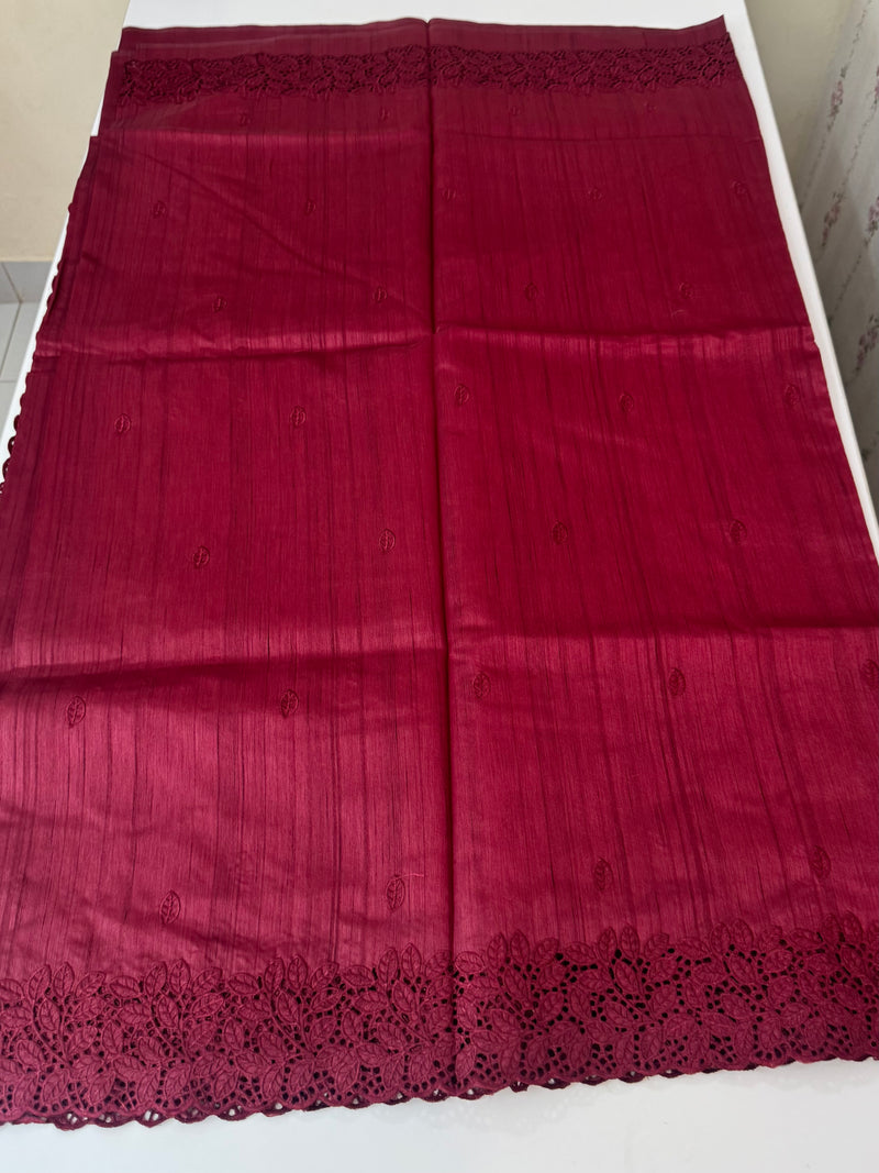 Cutwork Semi tussar saree MTSS845 - Burgundy