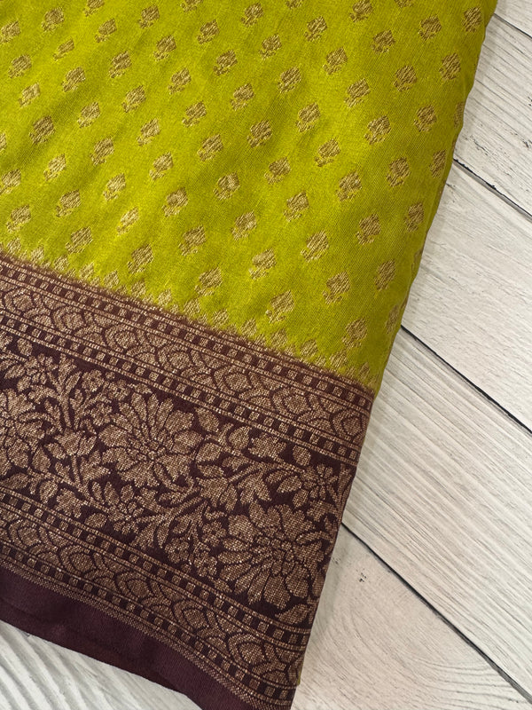 Banarasi viscose Georgette saree MKGS611- ParrotGreen to Coffee