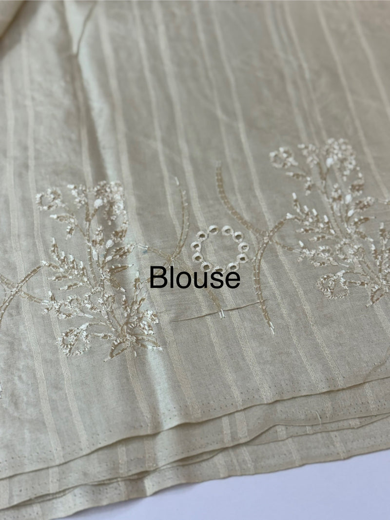 Blended soft tussar saree with embriodery - MS14997 - Offwhite