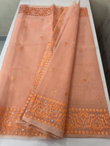Semi organza saree with embroidery  - MSH124- PeachyOrange