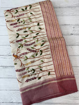 Blended tussar silk saree with hand embroidery MS40488