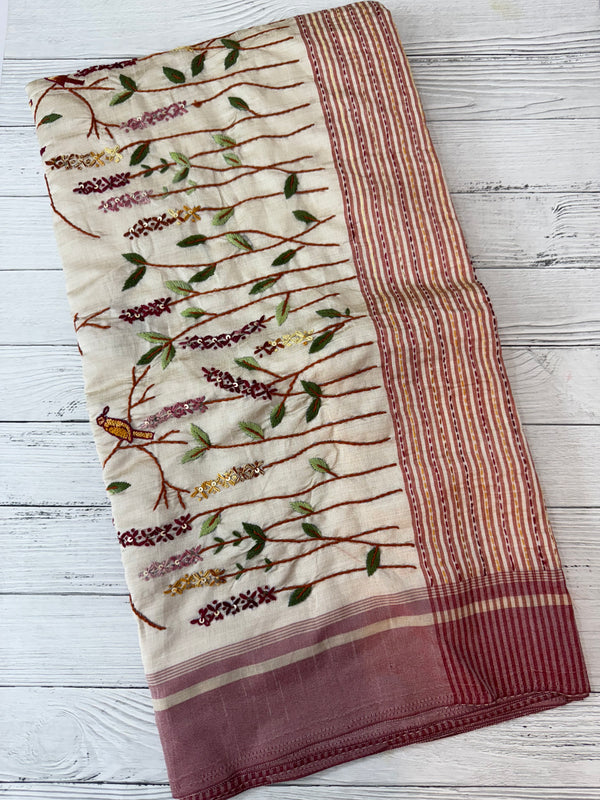Blended tussar silk saree with hand embroidery MS40488