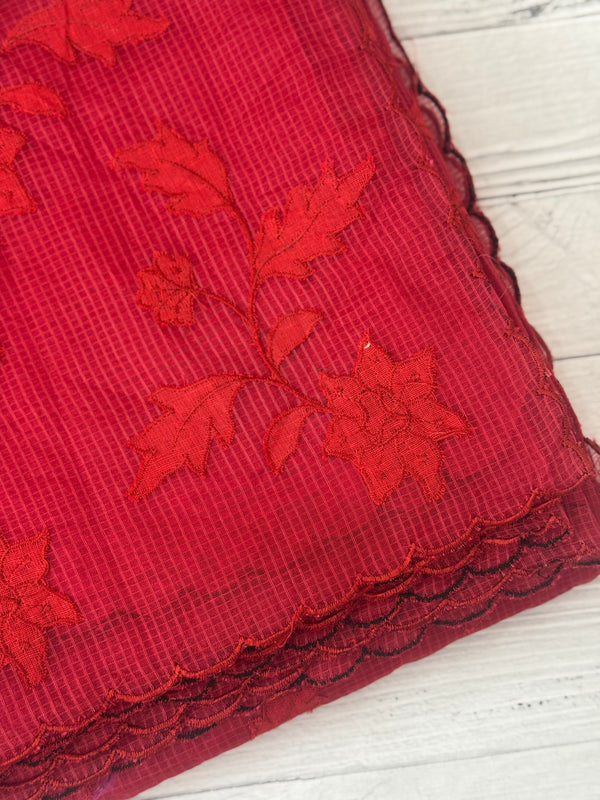Kota silk cotton saree with applique work MS81788 - Red
