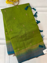 Jute tussar silk sarees with contrast pallu & brocade blouse MS1688