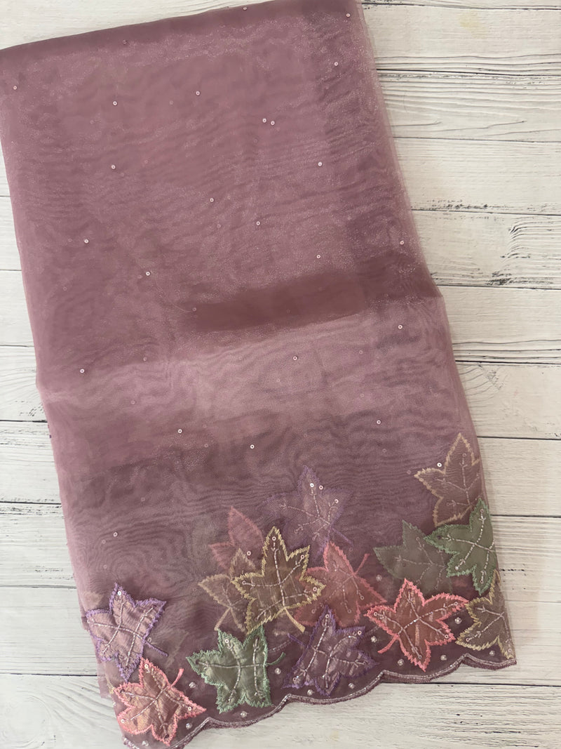 Handworked glass organza saree with applique work- MSHW227- Pastel Mauve