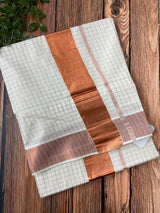 Kerala cotton Saree - Rosegold checks