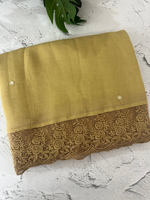 Soft crushed chanderi crepe silk saree with lace borders MLS466
