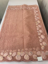 Soft Organza saree with thread work and tissue applique borders - MCW605 PeachPink