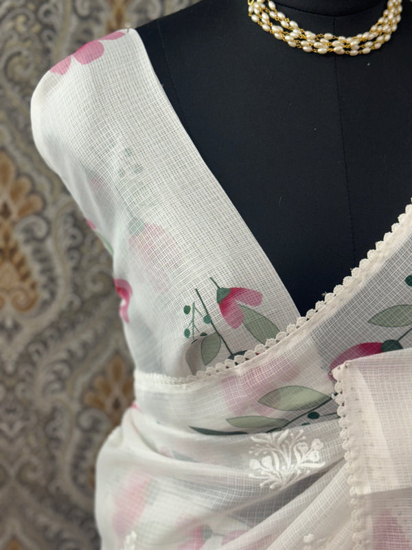 Soft kota checks saree with digital prints & embroidery - MS7123