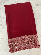 Semi modal silk saree with mirror work - MMB502 Maroon
