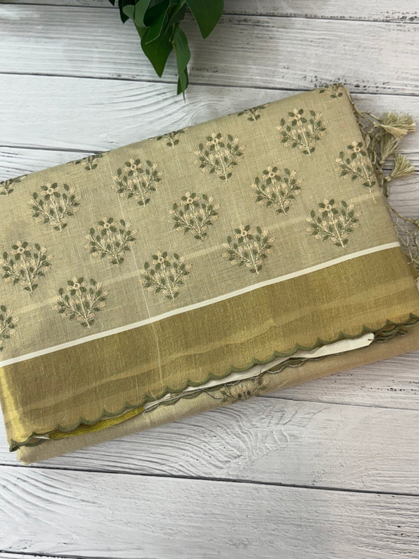Kerala tissue cotton saree- MSK101 - LightGreen