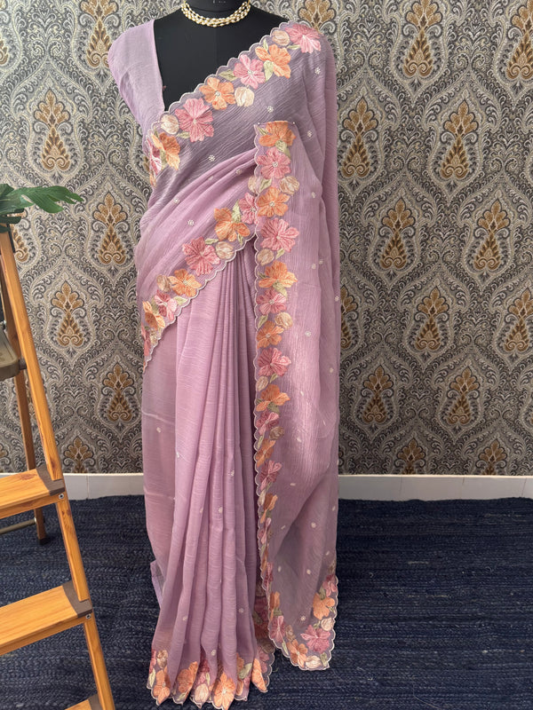 Crepe Crush Georgette saree with embriodery MS9701 PastelMauve