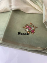 Kosa Tussar silk saree with hand embriodery - MS8199 DuskyGreen