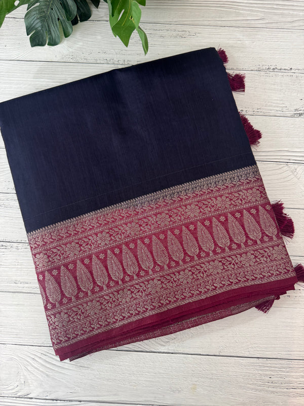 Jute linen sarees with contrast pallu & blouse MJL456