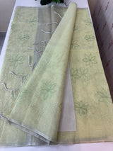 Tissue Linen Saree with embroidery MRS786- Pastel PistaGreen