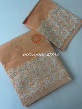 Supernet blockprinted saree with aari work MSUP314 Peach