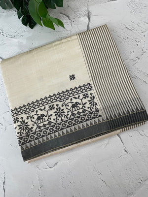 Blended tussar silk saree with embroidery- MSH490