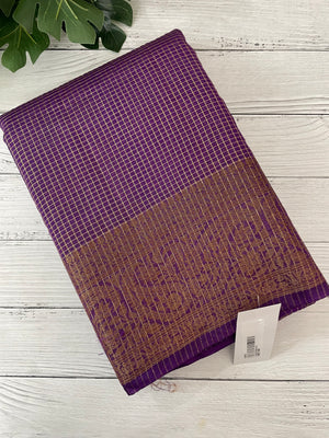 Semi silk saree with checks zari weaving MS81543- Purple