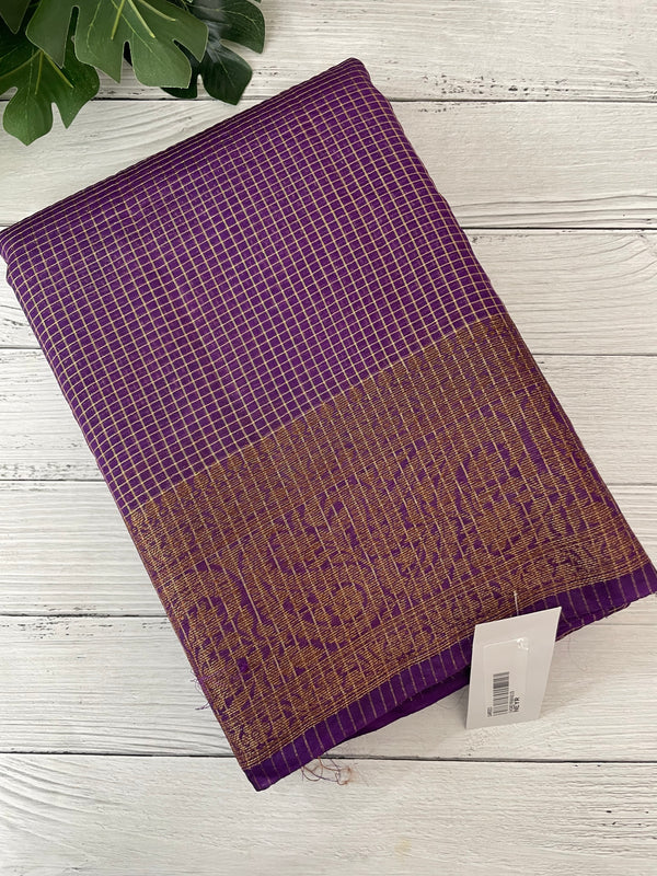Semi silk saree with checks zari weaving MS81543- Purple