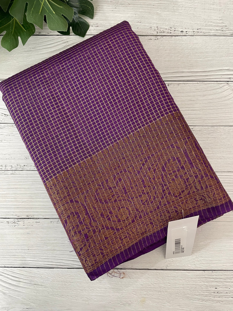 Semi silk saree with checks zari weaving MS81543- Purple
