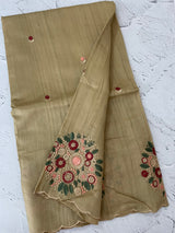 Blended art tussar silk saree with embroidery- MS1090 Chiku
