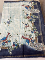 Semi tussar saree with hand painting, kanta embroidery and Pita work MS3433