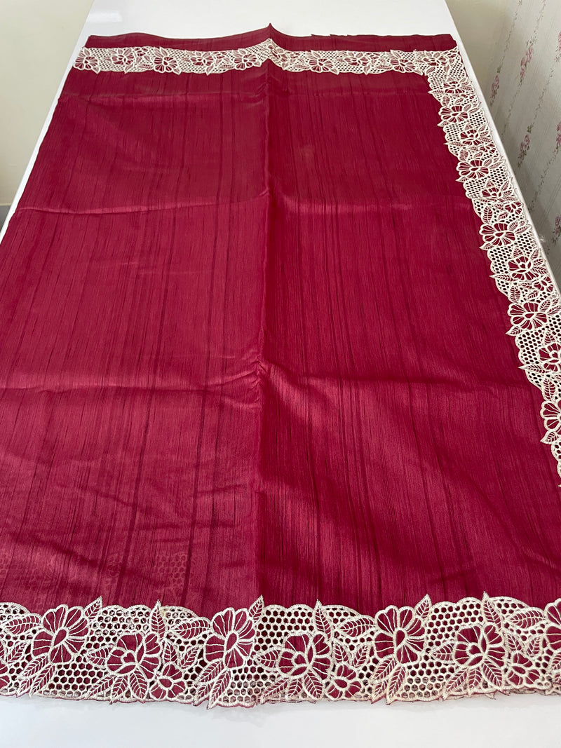 Cutwork Semi tussar saree MTSS879 Cranberry