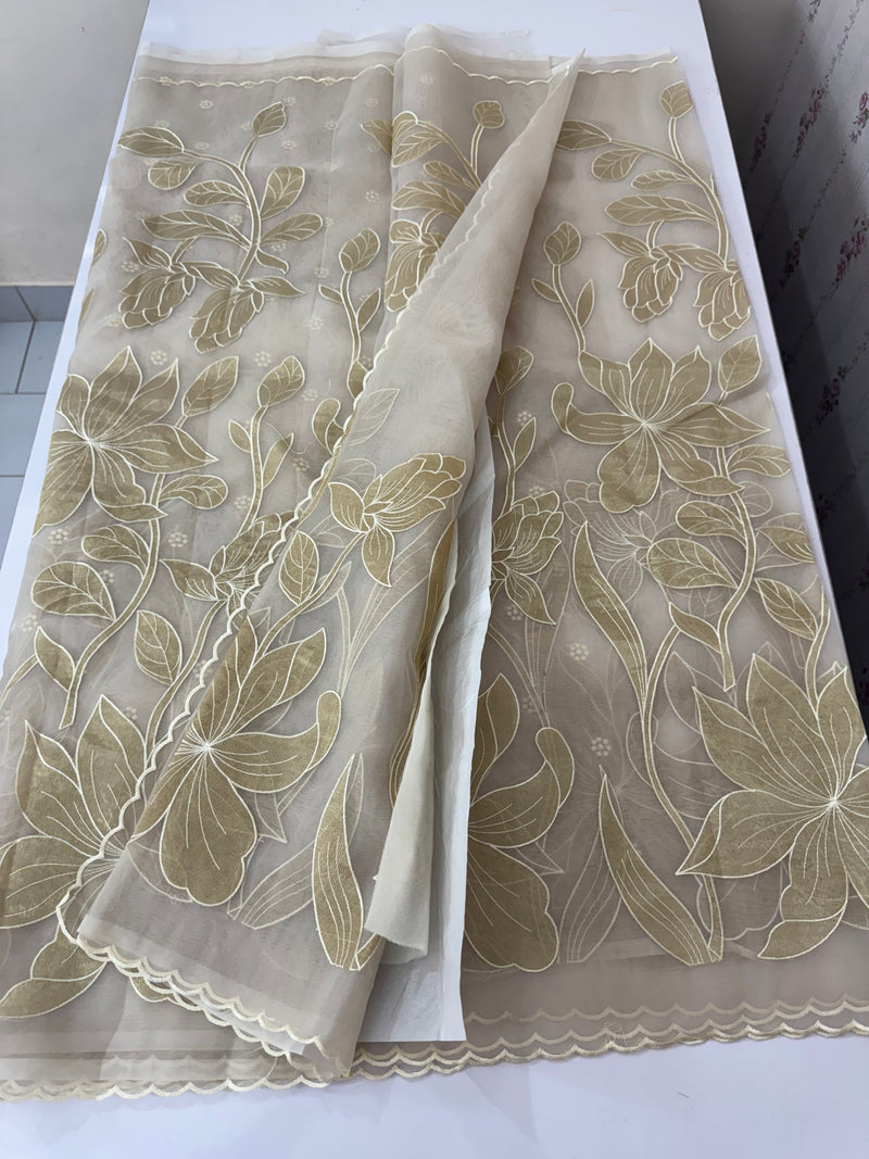 Organza saree with tissue applique work MS5081 Pastel CloudGrey