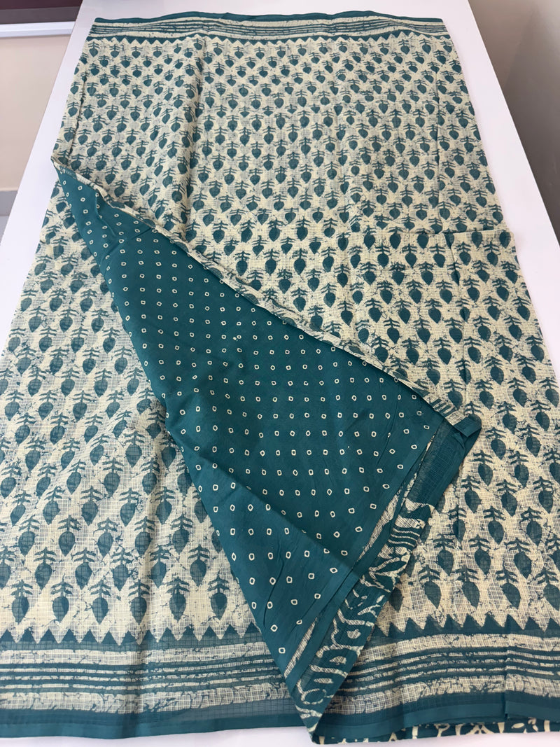 Hand block printed pure kota doria saree MBKD458