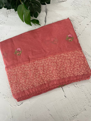 Kota checks embriodery saree MS7689 Peach