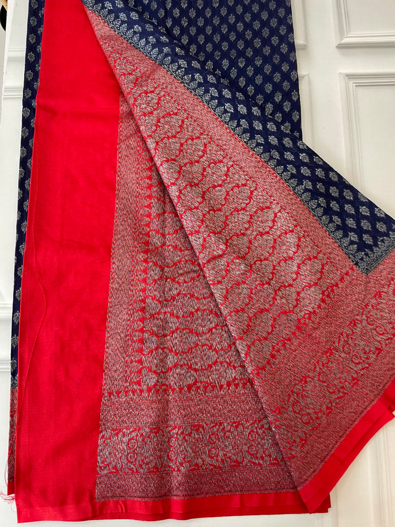 Banarasi viscose Georgette saree MKGS665 DarkBlue & Red