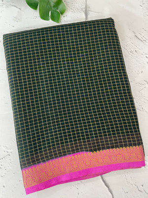 Crepe chiffon saree with small checks zari weaving  MS81890