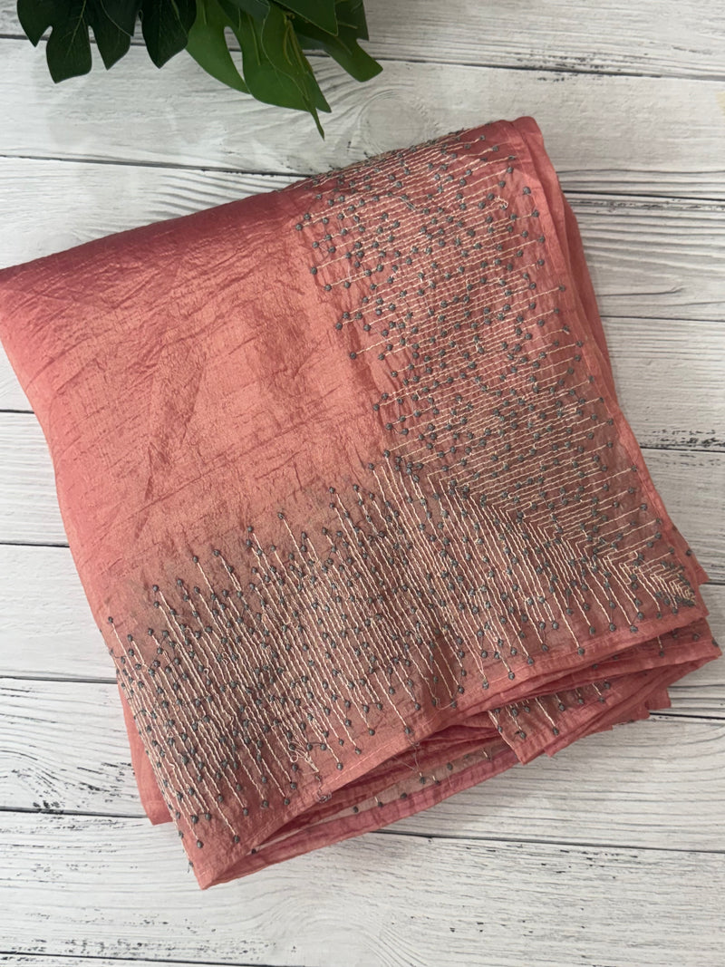 Crush Organza embroidery saree MS9740 Peach
