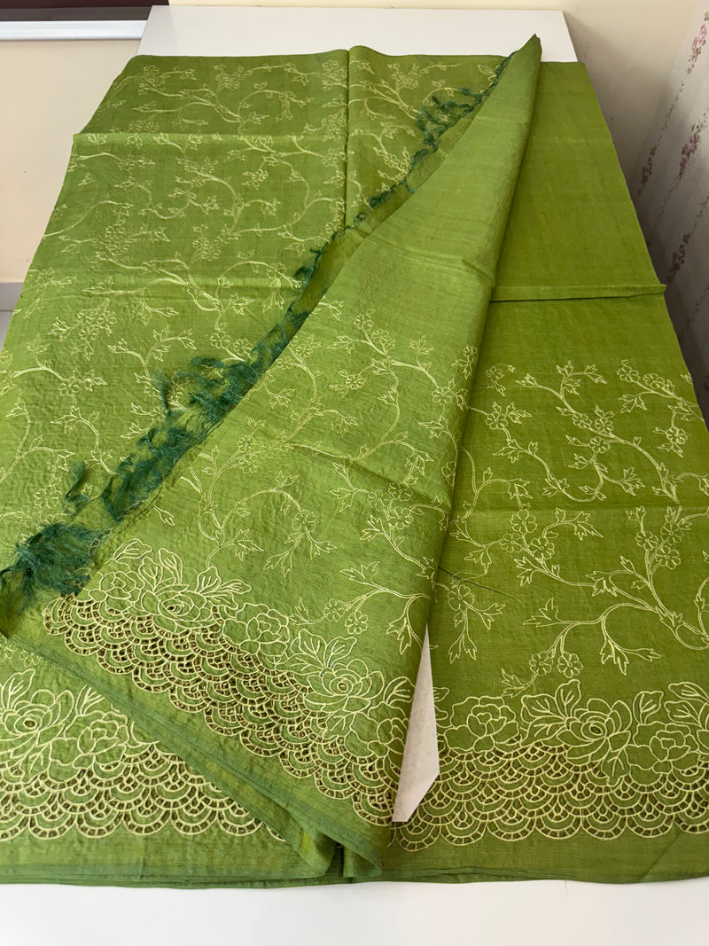 Pure bamboo tussar silk saree with cutwork - MTSS668