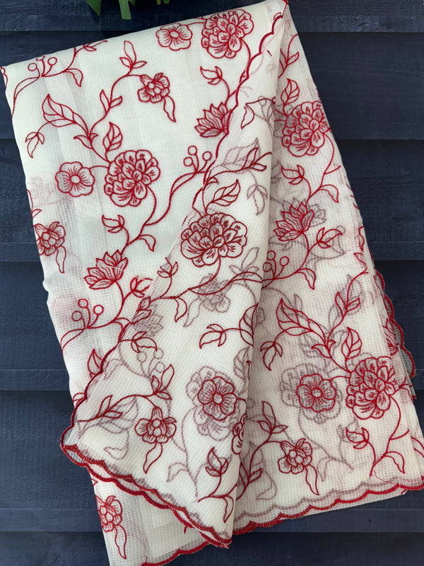 NetKota embriodery saree  MSH119 Red & White