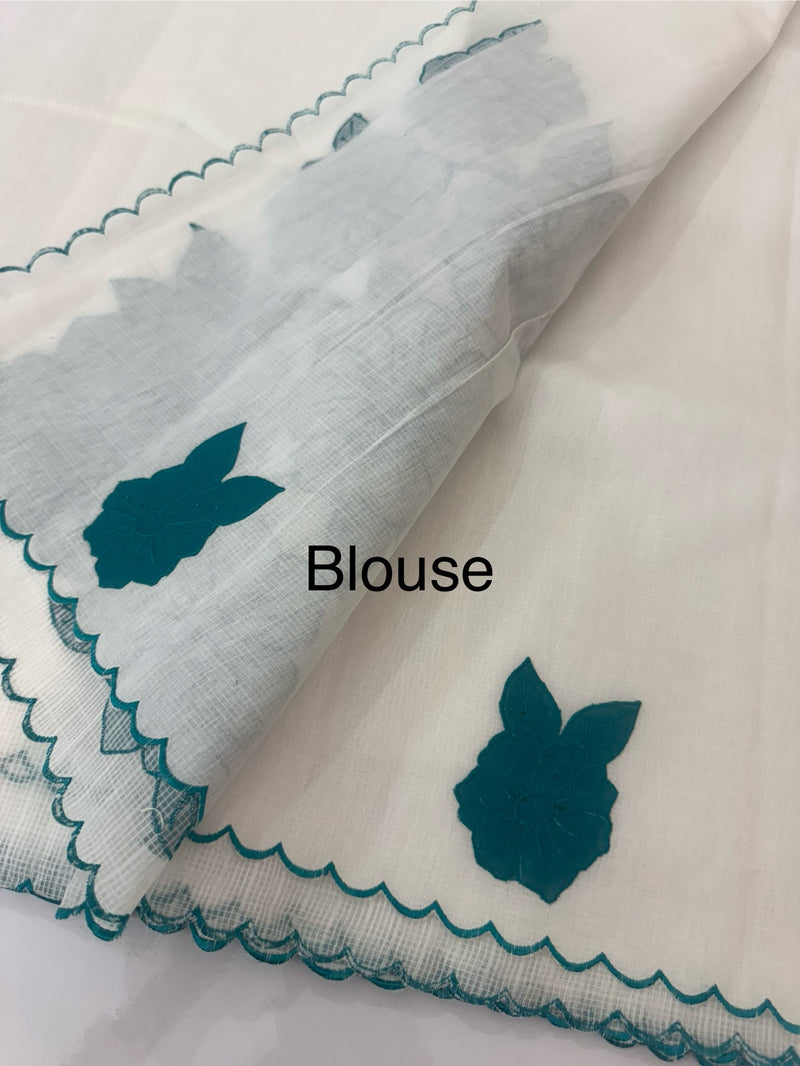 NetKota Applique work saree  MSH138- TealBlue