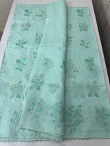 Soft kota silk saree with applique embroidery and scalloped border MS15231 - PastelBlue