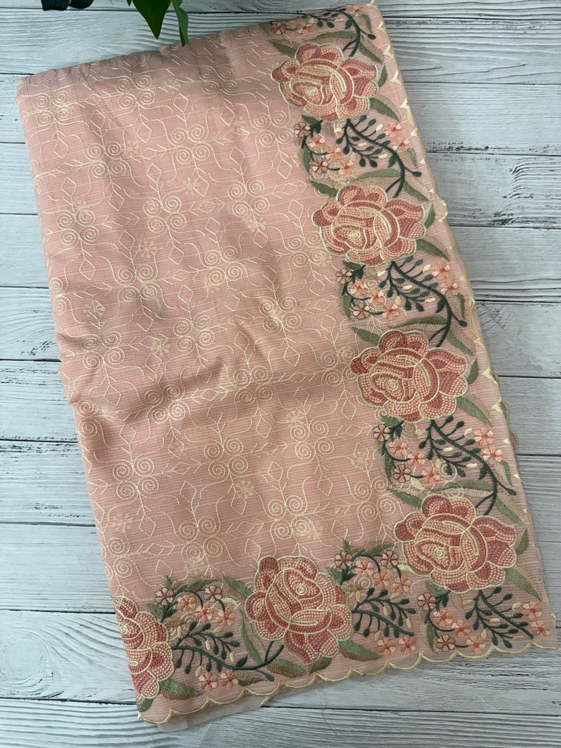 Phulkari NetKota embroidery saree - MSH126 PastelPeach